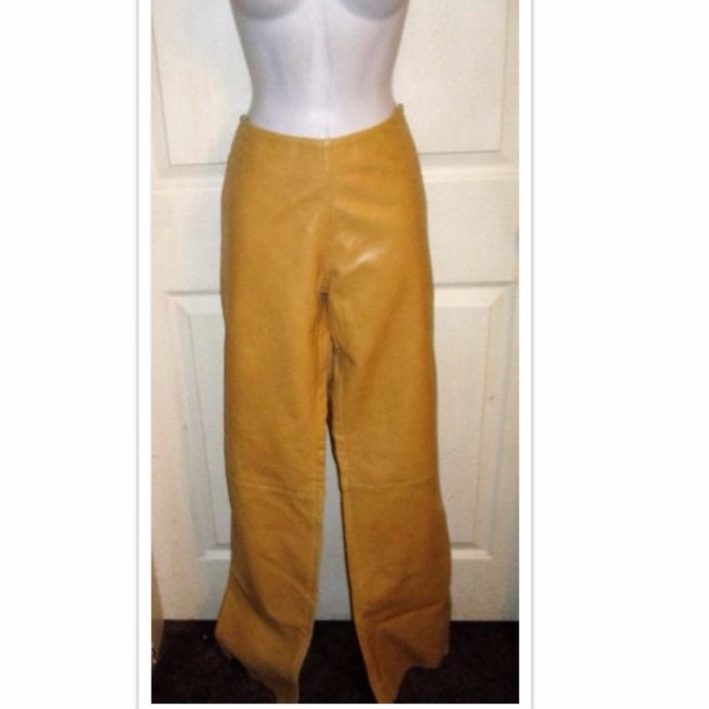 New Ambition Yellow Leather Wide Leg Pant SZ 34